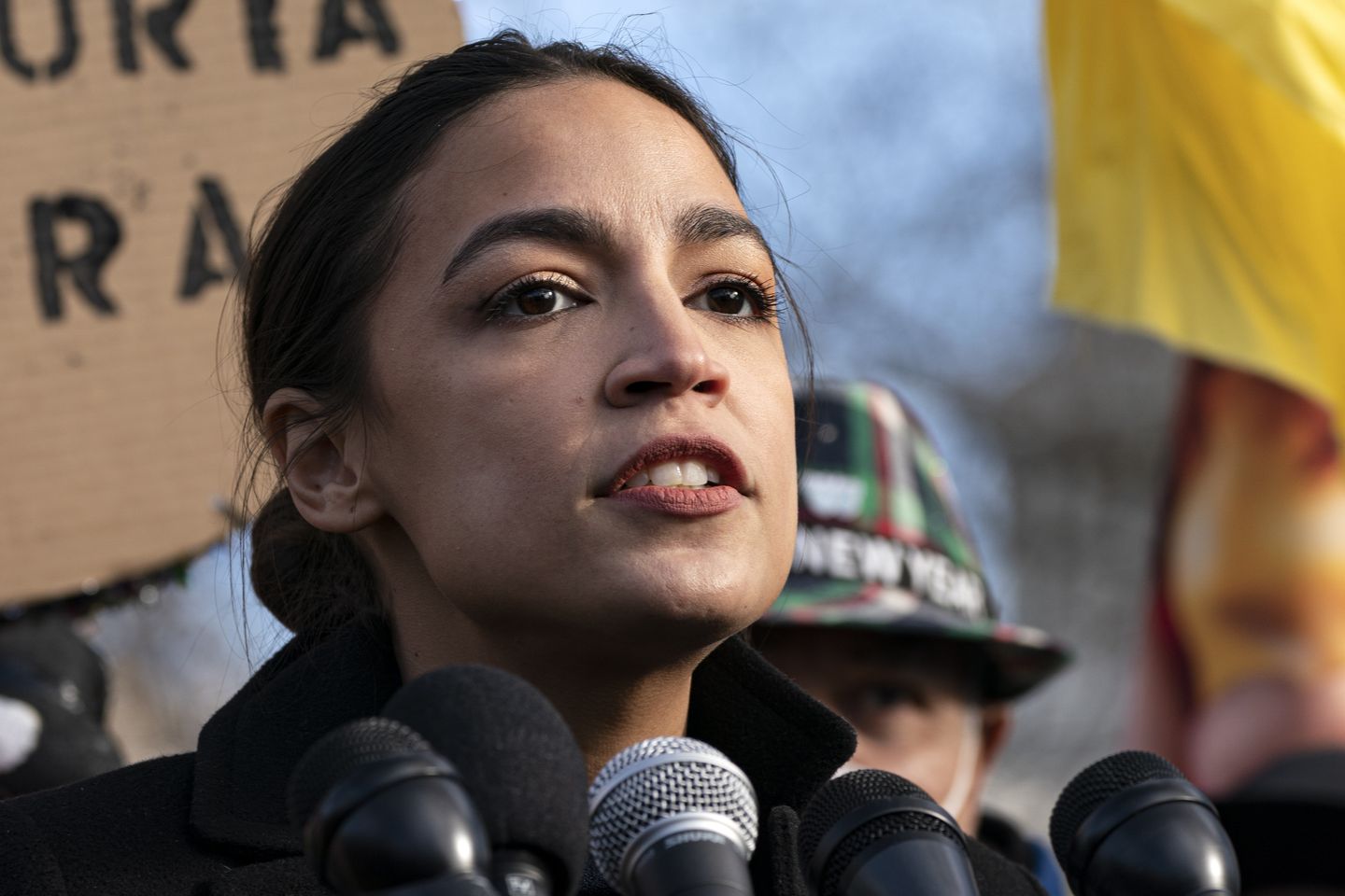 Alexandria Ocasio-Cortez met with anti-war protesters who disrupt local town hall event