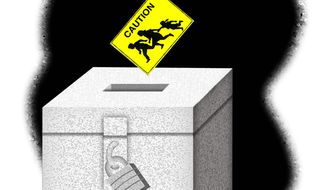 Illustration on noncitizen voting in New York by Alexander Hunter/The Washington Times