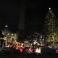 A view of the nativity scene and the Christmas tree that adorn St. Peter&#39;s square at the Vatican, during the lighting ceremony, Friday, Dec. 10, 2021. The nativity scene is from the Huancavelica region, in Peru, and the 113-year-old, 28-meter-tall tree, a gift from the city of Andalo in Trentino Alto Adige-South Tyrol region, northeastern Italy. (AP Photo/Alessandra Tarantino)