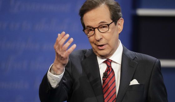 Then-moderator Chris Wallace of FOX News talks to the audience before the start of the third and final presidential debate between Democratic presidential nominee Hillary Clinton and Republican presidential nominee Donald Trump in Las Vegas, on Oct. 19, 2016. (AP Photo/John Locher) ** FILE **