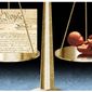 Illustration on abortion and the Constitution by Alexander Hunter/The Washington Times