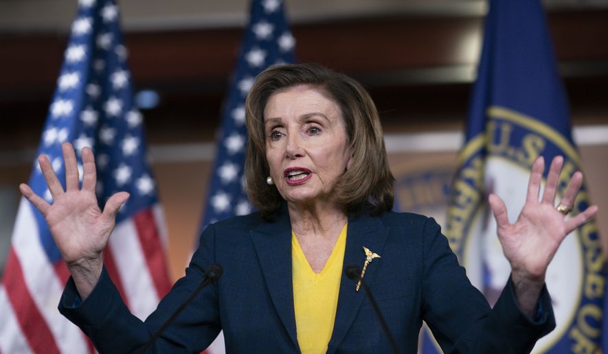 Speaker of the House Nancy Pelosi, D-Calif., meets with reporters at the Capitol in Washington, Wednesday, Dec. 15, 2021. (AP Photo/J. Scott Applewhite) ** FILE **
