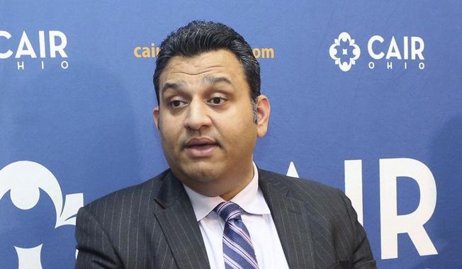 Romin Iqbal of the Council on American-Islamic Relations speaks during a news conference at CAIR-Columbus headquarters in Dublin, Ohio on July 26, 2018. An Ohio chapter of the nation&#x27;s largest Muslim civil liberties and advocacy organization has fired Romin Iqbal for ethical and professional breaches that it says include a yearslong secret association with a group that has promoted anti-Muslim views. (Brooke LaValley/The Columbus Dispatch via AP)