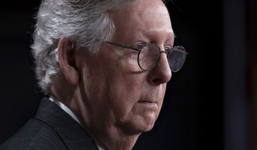 Senate Minority Leader Mitch McConnell, R-Ky., holds an end-of-the-year news conference, at the Capitol in Washington, Thursday, Dec. 16, 2021. (AP Photo/J. Scott Applewhite)