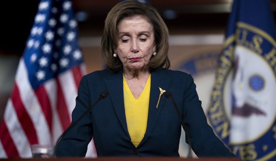 Speaker of the House Nancy Pelosi, D-Calif., meets with reporters at the Capitol in Washington, Wednesday, Dec. 15, 2021. (AP Photo/J. Scott Applewhite) **FILE**