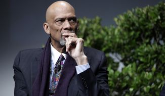 FILE - Former NBA player Kareem Abdul-Jabbar attends a sports and activism panel entitled &amp;quot;From Protest to Progress: Next Steps&amp;quot; Jan. 24, 2017, in San Jose, Calif. (AP Photo/Marcio Jose Sanchez, File)