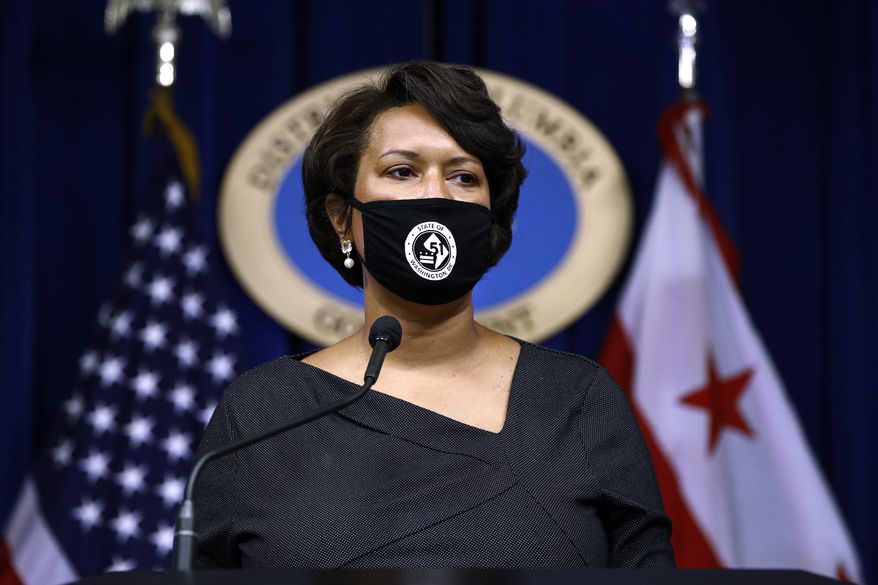 District of Columbia Mayor Muriel Bowser wears a face mask, as she speaks at a news conference on the coronavirus and the District&#39;s response, July 13, 2020, in Washington. (AP Photo/Patrick Semansky) **FILE**