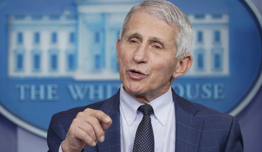 Dr. Anthony Fauci, director of the National Institute of Allergy and Infectious Diseases, speaks during the daily briefing at the White House in Washington on Dec. 1, 2021. (AP Photo/Susan Walsh, File)