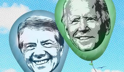 Illustration comparing Joe Biden and Jimmy Carter Inflation by Greg Groesch/The Washington Times