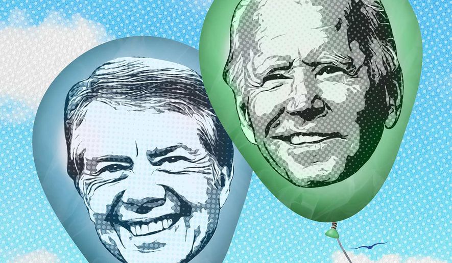 Illustration comparing Joe Biden and Jimmy Carter Inflation by Greg Groesch/The Washington Times