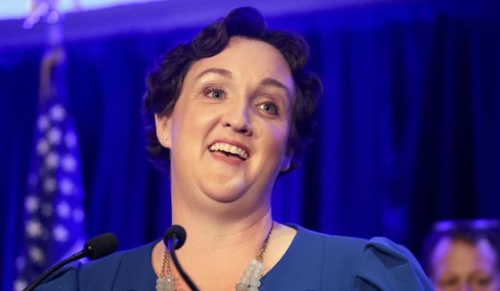 In this Nov. 6, 2018, file photo, Democratic then-congressional candidate Katie Porter speaks during an election night event in Tustin, Calif. (AP Photo/Chris Carlson, File)