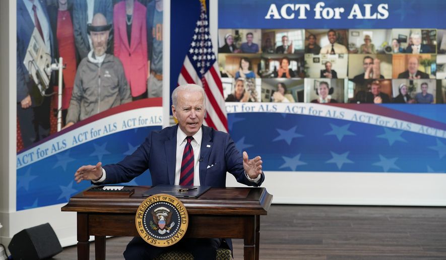 President Joe Biden speaks after signing the &amp;quot;Accelerating Access to Critical Therapies for ALS Act&amp;quot; into law during a ceremony in the South Court Auditorium on the White House campus in Washington, Thursday, Dec. 23, 2021. (AP Photo/Patrick Semansky) ** FILE **