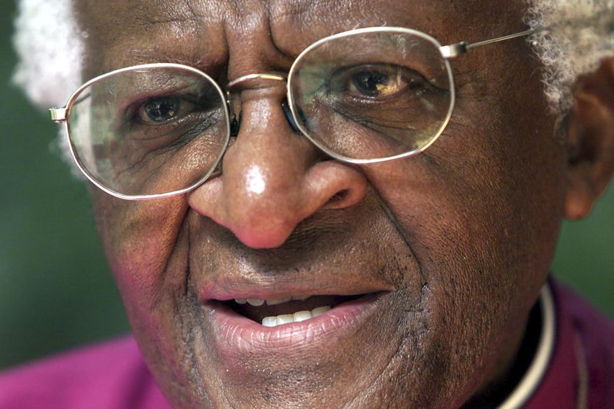 Anglican Archbishop Emeritus Desmond Tutu, speaks during an interview with the Associated Press in Pretoria, South Africa, Friday, March 21, 2003. Tutu, South Africa’s Nobel Peace Prize-winning activist for racial justice and LGBT rights and retired Anglican Archbishop of Cape Town, has died at the age of 90, South African President Cyril Ramaphosa has announced. (AP Photo/Themba Hadebe, File)