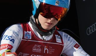 United States&#39; Mikaela Shiffrin prepares to start of the alpine ski, women&#39;s World Cup giant slalom race in Courchevel, France, Wednesday, Dec. 22, 2021. (AP Photo/Giovanni Maria Pizzato) **FILE**