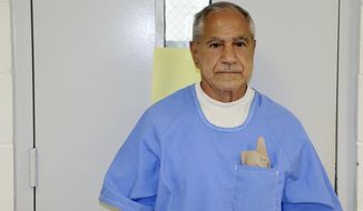 In this image provided by the California Department of Corrections and Rehabilitation, Sirhan Sirhan arrives for a parole hearing on Aug. 27, 2021, in San Diego, Calif. Gov. Gavin Newsom has until sometime in January 2022 to allow or block the parole recommendation for Sirhan, who killed Robert F. Kennedy assassin. (California Department of Corrections and Rehabilitation via AP, File)