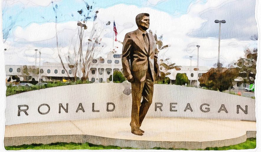 Reagan Statue at Reagan National Airport Illustration by Greg Groesch/The Washington Times