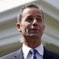 Actor Kirk Cameron, and other pro-life advocates, speaks with the media after a meeting with officials of the Trump administration at the White House, Thursday, Sept. 14, 2017, in Washington. (AP Photo/Alex Brandon)