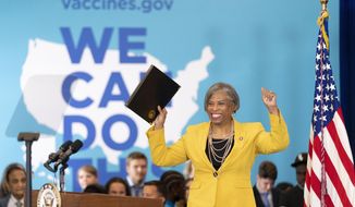 U.S. Rep. Brenda Lawrence, D-Mich., arrives to speak at a vaccine mobilization event before Vice President Kamala Harris takes the stage at the TCF Center in Detroit, Monday, July 12, 2021. Lawrence plans to retire from Congress at the end of her term, becoming the 25th House Democrat to decide against seeking reelection in 2022, she announced Tuesday, Jan. 4, 2022. (AP Photo/Andrew Harnik, File)