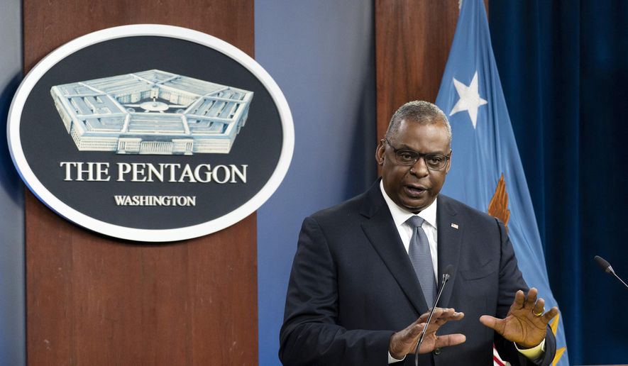 Secretary of Defense Lloyd Austin speaks during a media briefing at the Pentagon, Nov. 17, 2021, in Washington. (AP Photo/Alex Brandon, File)