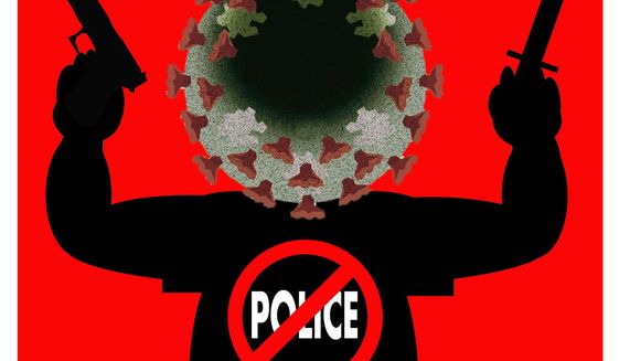 Illustration on the spike in violent crime, anti-police liberals and COVID-19 by Alexander Hunter/The Washington Times