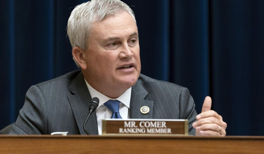 House Committee on Oversight and Reform committee Ranking Member Rep. James Comer, R-Ky., speaks during a hearing on voting rights in Texas on July 29, 2021, in Washington. Kentucky&#39;s top Republican lawmakers want to extend an oddly shaped congressional district to add Democratic-leaning Frankfort to the solidly red 1st District in an apparent effort to shore up another district that for decades has swung between both parties. The likely beneficiary would be 6th District GOP Rep. Andy Barr, the only incumbent Kentucky congressman to face a tough reelection campaign in recent years. The other affected congressmen is Republican James Comer. (AP Photo/Jacquelyn Martin, File)