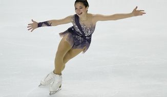 FILE - Alysa Liu performs during the women&#39;s free skate at the U.S. Figure Skating Championships, Friday, Jan. 15, 2021, in Las Vegas. Alysa Liu just might be the best hope America has to knock one of the Russian women off the figure skating podium at the Beijing Olympics. But first, the 16-year-old from California has to navigate the U.S. championships in Nashville, where she won the first of her two titles at the sprightly age of 13 but finished a disappointing fourth a year ago. (AP Photo/John Locher, File)