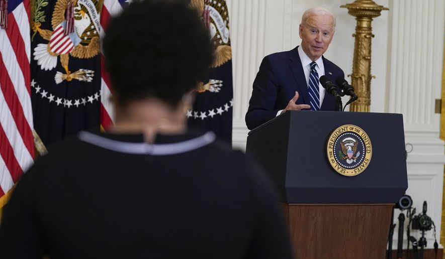 President Joe Biden speaks during a news conference in the East Room of the White House, March 25, 2021, in Washington. As President Joe Biden wraps up his first year in the White House, he has held fewer news conferences than any of  his five immediate predecessors at the same point in their presidencies, and has taken part in fewer media interviews than any of his recent predecessors. That&#39;s according to new research from Towson University professor emerita Martha Joynt Kumar. (AP Photo/Evan Vucci, File)