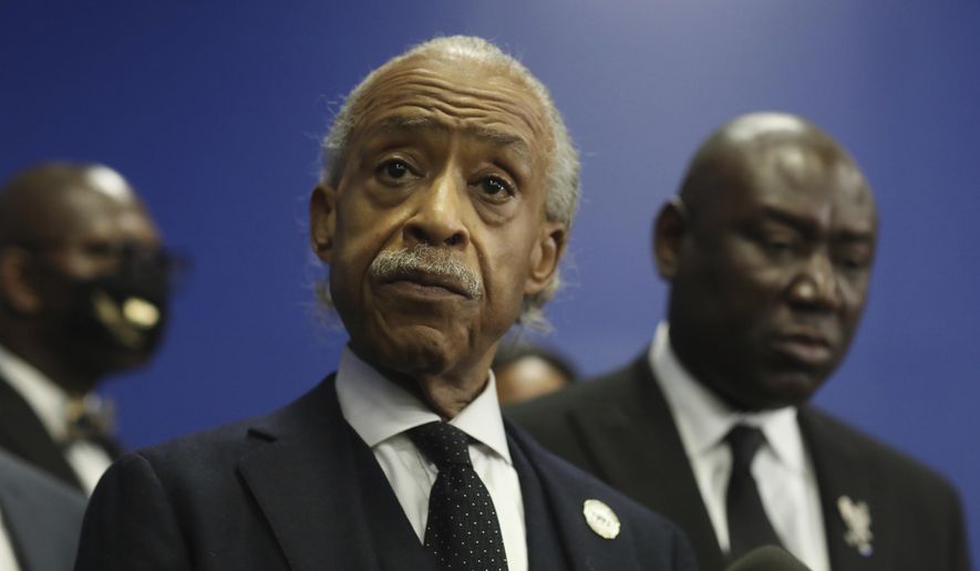 In this file photo, the Reverend Al Sharpton and attorney Ben Crump speak at the funeral for 14-year-old Valentina Orellana Peralta, killed on Dec. 23, by a LAPD police officer&#39;s stray bullet while shopping with her mother, is readied for her funeral at the City of Refuge Church in Gardena, Calif., Monday, Jan. 10, 2022. (AP Photo/David Swanson)   **FILE**