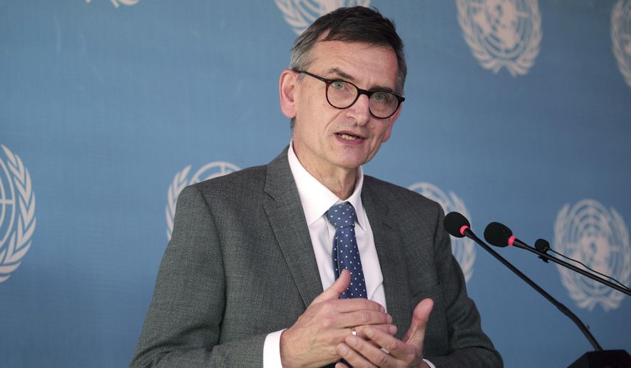 Volker Perthes, the U.N. envoy for Sudan, speaks during a conference in Khartoum, Sudan, Monday, Jan. 10, 2022. Perthes said talks would seek a &amp;quot;sustainable path forward towards democracy and peace&amp;quot; in the country. (AP Photo)