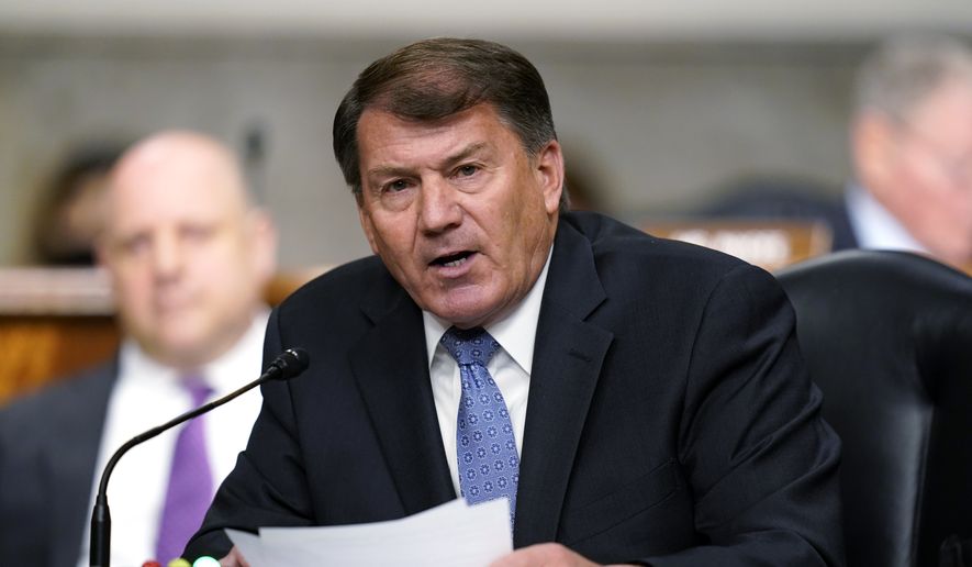 Sen. Mike Rounds, R-S.D., speaks during a Senate Armed Services Committee hearing on the conclusion of military operations in Afghanistan and plans for future counterterrorism operations, Tuesday, Sept. 28, 2021, on Capitol Hill in Washington. On Monday, Jan. 10, 2022, Rounds said he stands by his statement that Donald Trump lost the 2020 election after Trump called his fellow Republican a “jerk” for saying so. (AP Photo/Patrick Semansky, Pool) ** FILE **