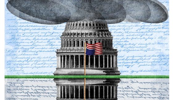 Illustration on American democracy by Alexander Hunter/The Washington Times