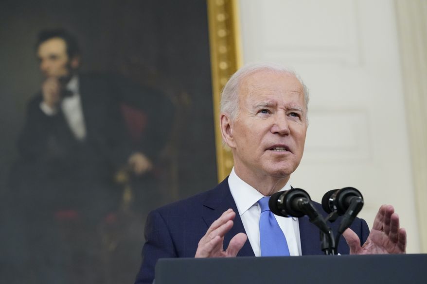 President Joe Biden speaks about the COVID-19 response and vaccinations, Tuesday, Dec. 21, 2021, in the State Dining Room of the White House in Washington. (AP Photo/Patrick Semansky)