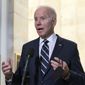 President Joe Biden speaks to the media after meeting privately with Senate Democrats on Thursday, Jan. 13, 2022, on Capitol Hill in Washington. (AP Photo/Jose Luis Magana) **FILE**