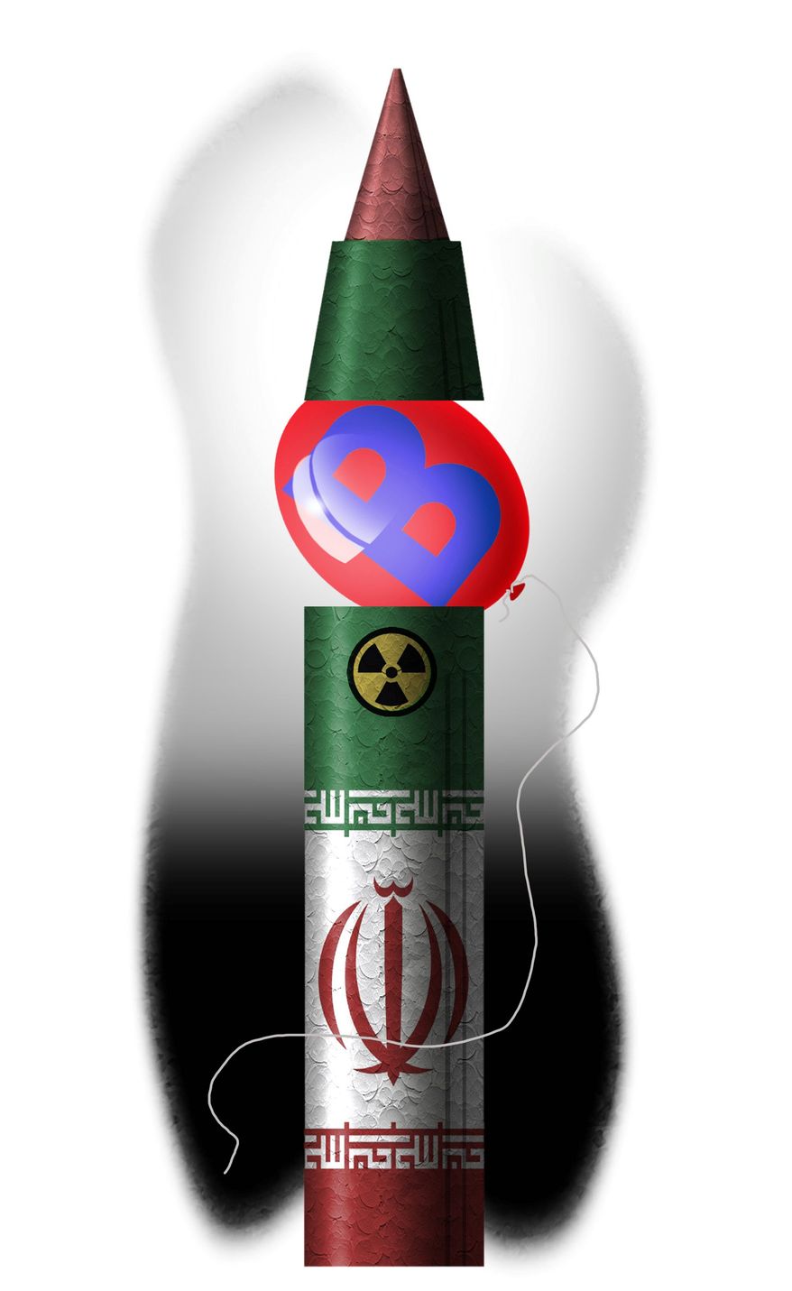 Illustration on Biden administration and the Iran nuclear deal by Alexander Hunter/The Washington Times