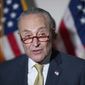 Senate Majority Leader Chuck Schumer, D-N.Y., responds to questions from reporters during a press conference regarding the Democratic party&#39;s shift to focus on voting rights at the Capitol in Washington, Tuesday, Jan. 18, 2022. (AP Photo/Amanda Andrade-Rhoades)