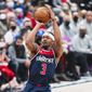 Washington Wizards Bradley Beal with a jump shot against the Philadelphia 76ers at Capital One Arena in Washington D.C., Jan. 17, 2022. (Photo by All-Pro Reels) ** FILE **