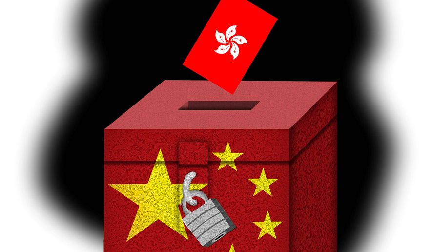 Illustration on the Hong Kong elections by Alexander Hunter/The Washington Times