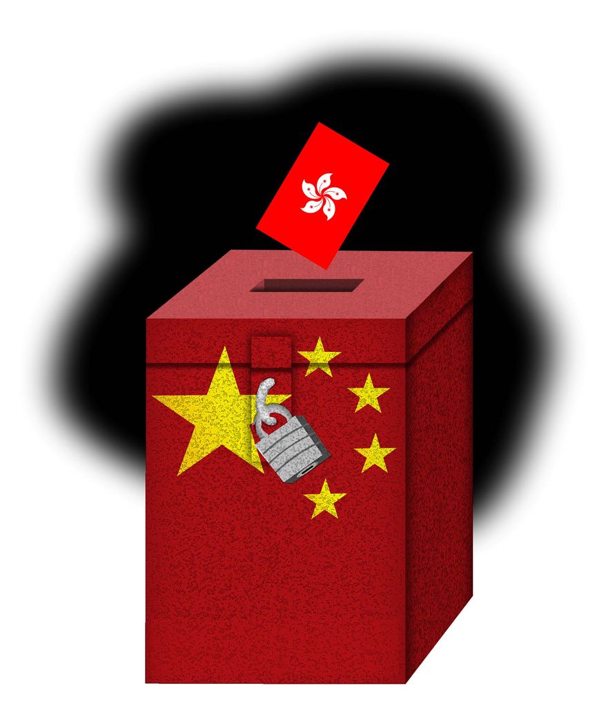 Illustration on the Hong Kong elections by Alexander Hunter/The Washington Times