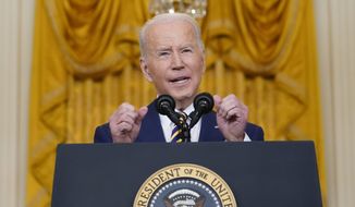 President Joe Biden speaks during a news conference in the East Room of the White House in Washington, Wednesday, Jan. 19, 2022. (AP Photo/Susan Walsh)