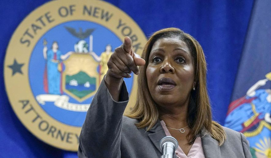 New York Attorney General Letitia James acknowledges questions from journalists at a news conference on May 21, 2021, in New York. The New York attorney general’s office said its civil investigation has uncovered evidence that former President Donald Trump&#x27;s company used “fraudulent or misleading” asset valuations to get loans and tax benefits. In a court filing late Tuesday, Jan. 18, 2022, James’ office said evidence showed that the Trump Organization routinely misrepresented the value of its properties and golf clubs in financial statements. (AP Photo/Richard Drew, File)