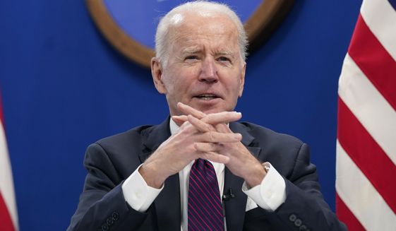 President Joe Biden speaks during a meeting with the President&#39;s Council of Advisors on Science and Technology at the Eisenhower Executive Office Building on the White House Campus, Thursday, Jan. 20, 2022. (AP Photo/Andrew Harnik)