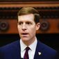 U.S. Senate candidate U.S. Rep. Conor Lamb, D-Pa., speaks during a news conference at City Hall in Philadelphia, Tuesday, Jan. 18, 2022. Mr. Lamb is among a number of Democratic Senate hopefuls in 2022 campaigning on abolishing the filibuster. (AP Photo/Matt Rourke)