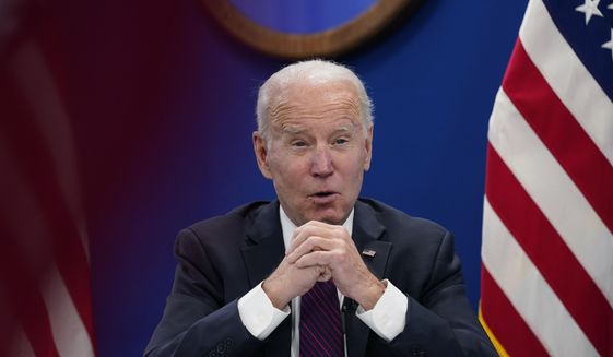 President Joe Biden speaks during a meeting with the President&#39;s Council of Advisors on Science and Technology at the Eisenhower Executive Office Building on the White House Campus, Thursday, Jan. 20, 2022. (AP Photo/Andrew Harnik)
