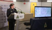 Manitoba RCMP Assistant Commissioner Jane MacLatchy holds a news conference in Winnipeg on Thursday Jan. 20, 2022. Mounties in Manitoba say they have found the bodies of four people — including an infant and a teen — near the United States border.  (Kelly Geraldine Malone/The Canadian Press via AP)
