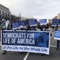 In this January 21, 2020 photo a group of Democrats for Life demonstrators participate in the 49th annual March for Life near the National Mall.