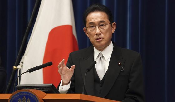 Japanese Prime Minister Fumio Kishida speaks during a news conference at the prime minister&#39;s official residence in Tokyo, Japan, on Oct. 4, 2021. President Joe Biden and Kishida will hold their first formal talks on Friday as the two leaders face fresh concerns about North Korea’s nuclear program and China’s growing military assertiveness.  (Toru Hanai/Pool Photo via AP, File)