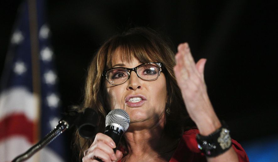 In this Sept. 21, 2017, photo, former vice presidential candidate Sarah Palin speaks at a rally in Montgomery, Ala. Palin is on the verge of making new headlines in a legal battle with The New York Times. A defamation lawsuit against the Times, brought by the brash former Alaska governor in 2017, is set to go to trial starting Monday, Jan. 24, 2022, in federal court in Manhattan. (AP Photo/Brynn Anderson) **FILE**