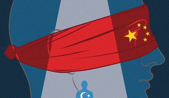 Illustration on willful international ignorance of China&#39;s atrocities and Uyghurs by Linas Garsys/The Washington Times