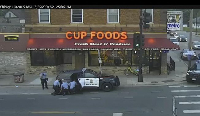 FILE - In this image from surveillance video, Minneapolis police Officers from left, Tou Thao, Derek Chauvin, J. Alexander Kueng and Thomas Lane are seen attempting to take George Floyd into custody in Minneapolis, Minn on May 25, 2020. Prosecutors played videos from the scene of Floyd&#x27;s arrest Tuesday, Jan. 25, 2022 at the federal civil rights trial of three former Minneapolis police officers accused of violating Floyd&#x27;s civil rights as fellow Officer Derek Chauvin killed him. (Court TV via AP, Pool, File)