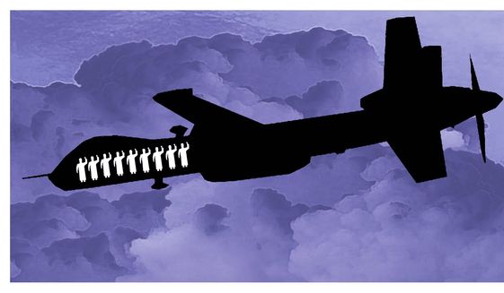 Illustration on continued drone strikes by Alexander Hunter/The Washington Times